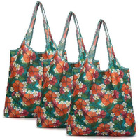Flower - 3 Pieces Reusable Grocery Bags Foldable Boutique Shopping Bags Portable Storage Bag Carry Bags