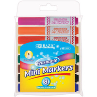 BAZIC 8 Color Broad Line Mini Washable Markers