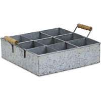 Maxin 6 Compartment Galvanized Metal Caddy with Wood Grip Handles