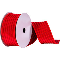 2.5"x10yd Red Stripe Mesh/Velvet Ribbon