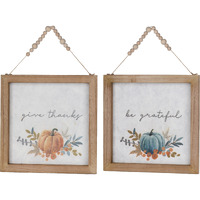 Framed Pumpkin Print w/ Bead Hanger (Set of 2)