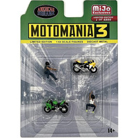 "Motomania 3" 4 piece Diecast Set (2 Figures and 2 Motorcycles) Limited Edition to 4800 pieces Worldwide for 1/64 Scale Models by American Diorama