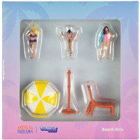 "Beach Girls" 5 piece Diecast Figure Set (3 Female Figures and 2 Beach Accessories) for 1/64 Scale Models by Tarmac Works & American Diorama