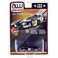 1966 Ford GT40 RHD (Right Hand Drive) #2 Black with Silver Stripes Limited Edition to 3600 pieces Worldwide 1/64 Diecast Model Car by Auto World