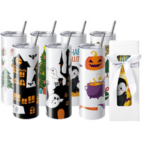 VEVOR 8 Pack Sublimation Tumblers 20 Oz Skinny Straight, Stainless Steel Sublimation Tumblers Blank, Stainless Steel Double Wall Tumbler for Heat Transfer Customized Gifts with Lid and Straw, Gift Box