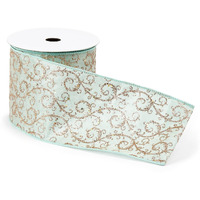 Orante Blue and Gold Glitter Wired Ribbon 4" x 10 yds.