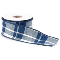 Navy Blue and White Plaid Wired Ribbon (Set of 2)