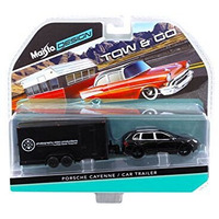 Porsche Cayenne Black and Car Trailer Tow & Go 1/64 Diecast Model by Maisto