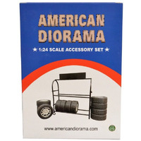 Metal Tire Rack with Rims and Tires for 1/24 Scale Models by American Diorama