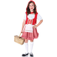 2PC.Lil Miss Red,peasant apron dress and matching cape XS RED/WHITE