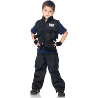 2PC.SWAT Officer multi pocket utility vest fingerless gloves LARGE BLACK