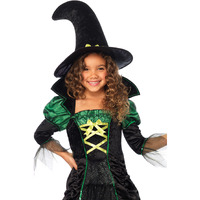 2PC.Storybook Witch,long ruched dress  and matching hat MEDIUM BLACK/N.GREEN