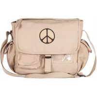 Retro Messenger Bag With Peace Emblem - Khaki