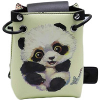 Green Hand Painted Panda Crossbody Bag Retro PU Leather Handbag Shoulder Bag Mini Cell Phone Bag