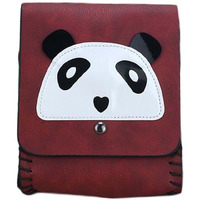 Wine Red Handmade PU Leather Panda Shoulder Crossbody Bag Cell Phone Bag Mini Bag