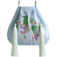 Blue Hanfu Crossbody Bag Grape Embroidery Handbag Chinese Style Mini Mobile Canvas Purse