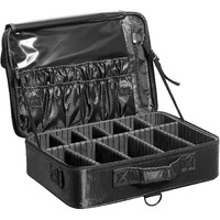VEVOR Makeup Train Case Large Storage 3 Tiers, Convenient Carry With Handle, Strap, Professional Waterproof Oxford Makeup Storage Organizer Box, Heavy Duty Make Up Carrier, Black