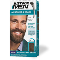 Just For Men Mustache & Beard, Beard Dye for Men with Brush Included for Easy Application, With Biotin Aloe and Coconut Oil for Healthy Facial Hair - Medium-Dark Brown, M-40, Pack of 1
