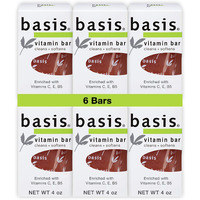 Basis Vitamin Bar Soap - Cleans and Softens with Vitamin C, E, and B5 - Use for Body Wash or Hand Soap - Pack of 6 Bars