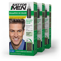 Just For Men Shampoo-In Color (Formerly Original Formula), Mens Hair Color with Keratin and Vitamin E for Stronger Hair - Light-Medium Brown, H-30, Pack of 3