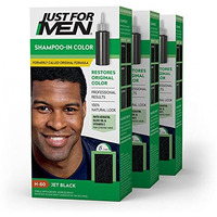 Just For Men Shampoo-In Color (Formerly Original Formula), Mens Hair Color with Keratin and Vitamin E for Stronger Hair - Jet Black , H-60, Pack of 3