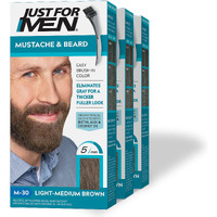 Just For Men Mustache & Beard, Beard Dye for Men with Brush Included for Easy Application, With Biotin Aloe and Coconut Oil for Healthy Facial Hair - Light-Medium Brown, M-30, Pack of 3