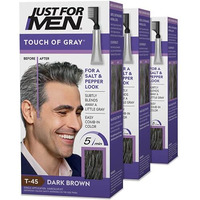 Just For Men Touch of Gray, Mens Hair Color Kit with Comb Applicator for Easy Application, Great for a Salt and Pepper Look - Dark Brown, T-45, Pack of 3