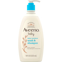 Aveeno Baby Daily Moisture Gentle Body Wash & Shampoo with Oat Extract, 2-in-1 Baby Bath Wash & Hair Shampoo, Tear- & Paraben-Free for Hair & Sensitive Skin, Lightly Scented, 18 fl. oz