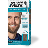 Just For Men Mustache & Beard, Beard Dye for Men with Brush Included for Easy Application, With Biotin Aloe and Coconut Oil for Healthy Facial Hair - Light Brown, M-25, Pack of 1