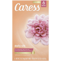 Caress Beauty Bar Soap For Soft Skin Daily Silk With Silk Extract and Floral Oil Essence 3.75 oz, 6 Bars
