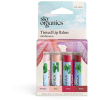 Sky Organics Tinted Lip Balms for Lips to Moisturize, Soften & Add A Wash of Color, Four Assorted Shades, 4pk.