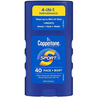 Coppertone SPORT Sunscreen Stick SPF 40, Water Resistant Stick Sunscreen, Travel Size Sunscreen for Face and Body, 1.5 Oz Stick