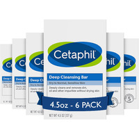 Cetaphil Bar Soap, Deep Cleansing Face and Body Bar, Pack of 6, For Dry to Normal, Sensitive Skin, Soap Free, Hypoallergenic, Paraben Free, Removes Makeup, Dirt and Oil
