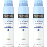 Neutrogena Ultra Sheer Body Mist SPF 70 Sunscreen Spray, Broad Spectrum UVA/UVB Protection, Lightweight, Non-Greasy Water Resistant Body Sunscreen Mist, Non-Comedogenic, 5 oz