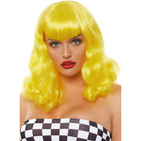 16" Retro bang curly bob wig.