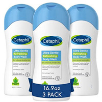 Cetaphil Ultra Gentle Refreshing Body Wash, Refreshing Scent For Dry to Normal, Sensitive Skin, 16.9oz Pack of 3, with Aloe Vera, Calendula, Vitamin B5, Hypoallergenic, Dermatologist Tested