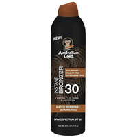 Australian Gold Continuous Spray Sunscreen with Instant Bronzer SPF 30, Immediate Glow & Dries Fast Water Resistant NonGreasy Oxybenzone Free Cruelty Free, Bronzer New, Orange, 6 Oz