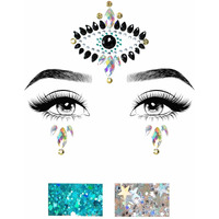 Divinity adhesive face jewels sticker and 2 of 3g body glitter packets.