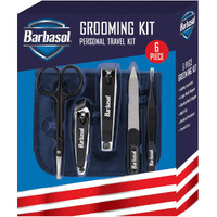 Grooming Manicure Kit by Barbasol for Men - 6 Pc Cuticle Scissors, Large Nail Clipper, Slanted Nail Clipper, Nail File, Pointed Tweezers, Travel Case