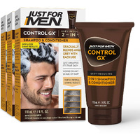 Just For Men Control GX Grey Reducing 2-in-1 Shampoo and Conditioner, Gradual Hair Color for Stronger and Healthier Hair, 4 Fl Oz - Pack of 3 (Packaging May Vary)