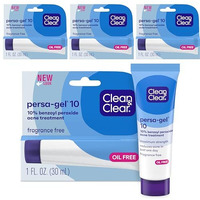 Clean & Clear Persa-Gel 10 Oil-Free Acne Spot Treatment with Maximum Strength 10% Benzoyl Peroxide, Topical Pimple Cream & Acne Gel Medication for Face Acne, Fragrance-Free, 4 x 1 fl. oz