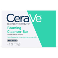 CeraVe Foaming Cleanser Bar | Soap-Free Body and Face Cleanser Bar for Oily Skin | Fragrance Free | 4.5 Ounce