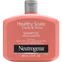 Neutrogena Exfoliating Healthy Scalp Clarify & Shine Shampoo for Oily Hair and Scalp, Anti-Residue Shampoo with Pink Grapefruit, pH-Balanced, Paraben & Phthalate-Free, Color-Safe, 12oz