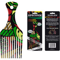 Afropick Anti-Static Plastic Black Hair Pick for Natural Curly Long Thick Hair- Afro Pick Comb for Men, Women- African Artist Designs (Harlem)