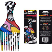 Afropick Anti-Static Plastic Black Hair Pick for Natural Curly Long Thick Hair- Afro Pick Comb for Men, Women- African Artist Designs (Fresher Prince)