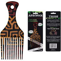 Afropick Anti-Static Plastic Black Hair Pick for Natural Curly Long Thick Hair- Afro Pick Comb for Men, Women- African Artist Designs (Tribe)
