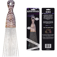 Afropick Metal Black Hair Pick for Natural Curly Long Thick Hair- Afro Pick Comb for Men, Women- African Artist Designs IMPROVED 2.0 (Ori)