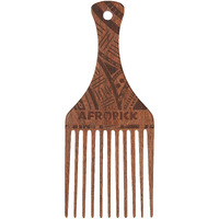 AFROPICK Wood Hair Pick for Long, Thick, Curly, & Afro Hair (Engraved Brown)