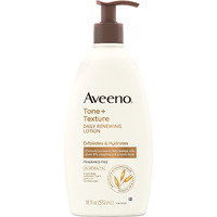 Aveeno Tone + Texture Daily Renewing Lotion With Prebiotic Oat, Gentle Lotion Exfoliates & Hydrates Sensitive Skin, Clinically Proven to Help Bumpy, Rough Skin, Fragrance-Free, 18 Fl. Oz