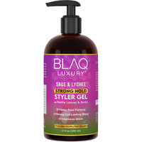 Blaq Luxury Sage & Lychee Strong Hold Styler Gel - Non-Alcoholic and Non-Flaky Formula for All-Day Hold - Biotin Infused - Promotes Hair Repair, Growth, and Manageability - 12oz